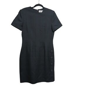 Kasper ASL Black Short Sleeve Button Detail‎ Sheath Dress Women's Size 10